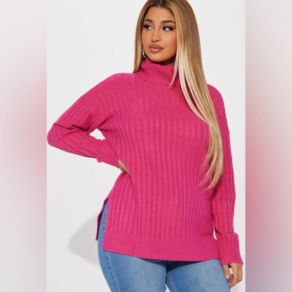 Fashion Nova‎ sweater topango fuchsia ribbed turtleneck  casual office